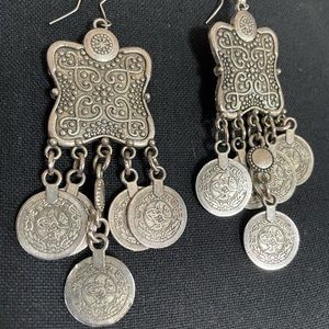 Earrings coin motif silver tone